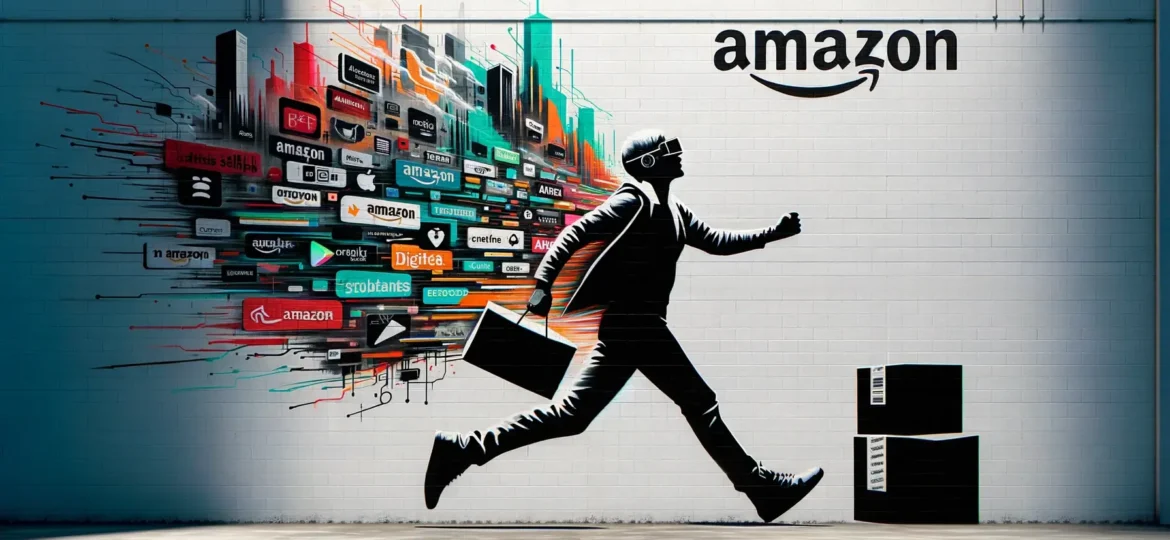 A captivating image depicting a futuristic Amazon marketplace, symbolizing advanced selling strategies and digital innovation in 2024.