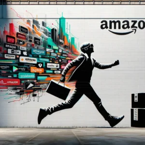 A captivating image depicting a futuristic Amazon marketplace, symbolizing advanced selling strategies and digital innovation in 2024.
