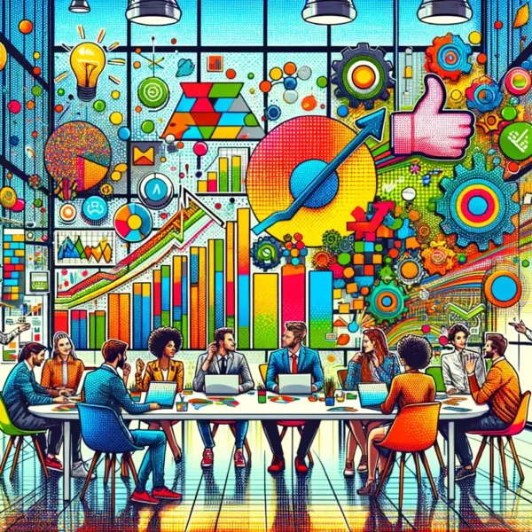 Image showing a creative and bustling startup office, symbolizing innovative and budget-friendly marketing strategies in action