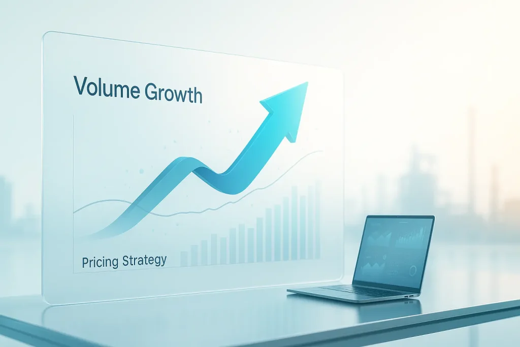 B2B pricing strategy vs volume growth dashboard on an executive screen
