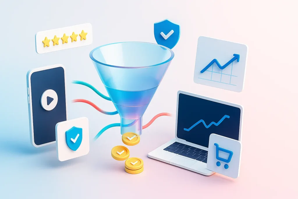 Illustration of conversion rate optimization trends for 2025 and 2026 showing data quality, personalization, micro-moments, and trust signals