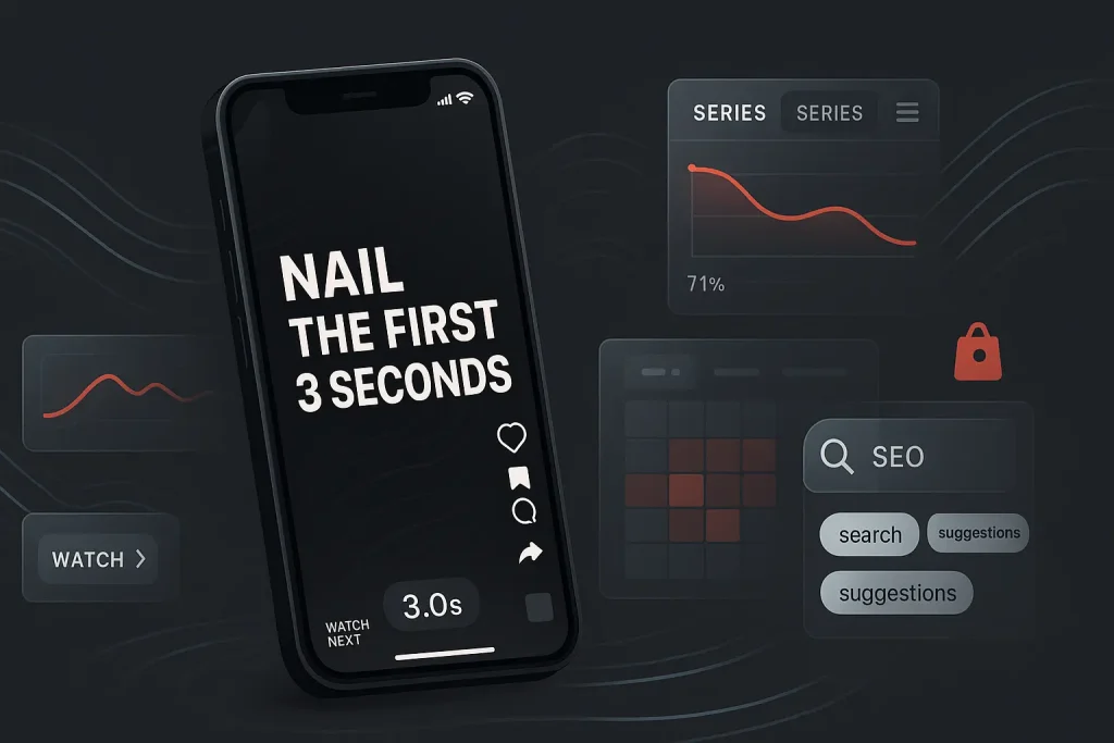 Marketer filming an authentic vertical video for TikTok marketing in 2025, casual setup with on-screen captions and engagement metrics.
